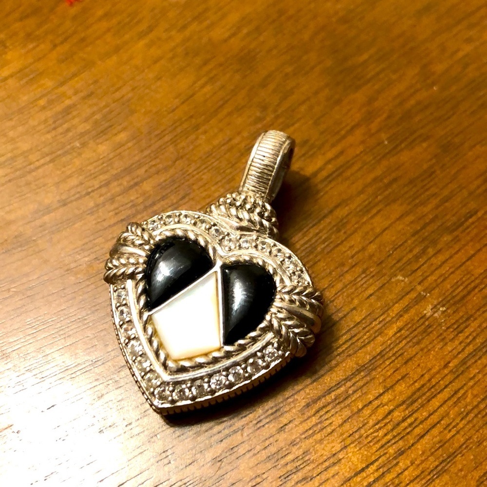 Judith Ripka black onyx , mother of pearl and diamondique heart enhancer.